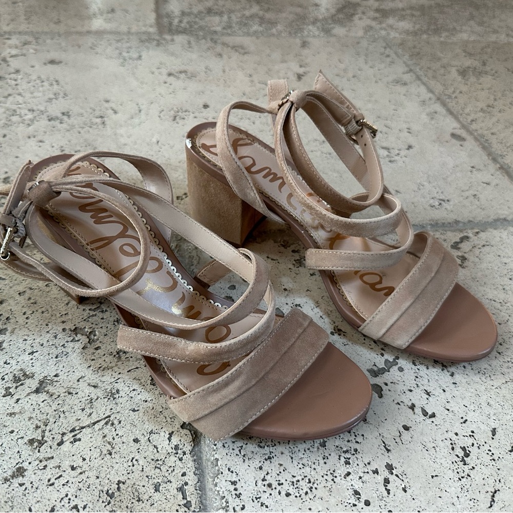 Sam Edelman Beige Strappy Block Heel Sandals